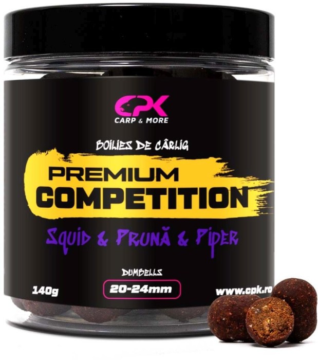 Boilies De Carlig CPK Premium Competition Dumbells, Squid-Pruna-Piper, 20-24mm, 140g
