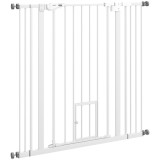 PawHut Poartă Reglabilă C&acirc;ini 74-101x104cm Alb Oțel &Icirc;naltă Cu &Icirc;nchidere Automată