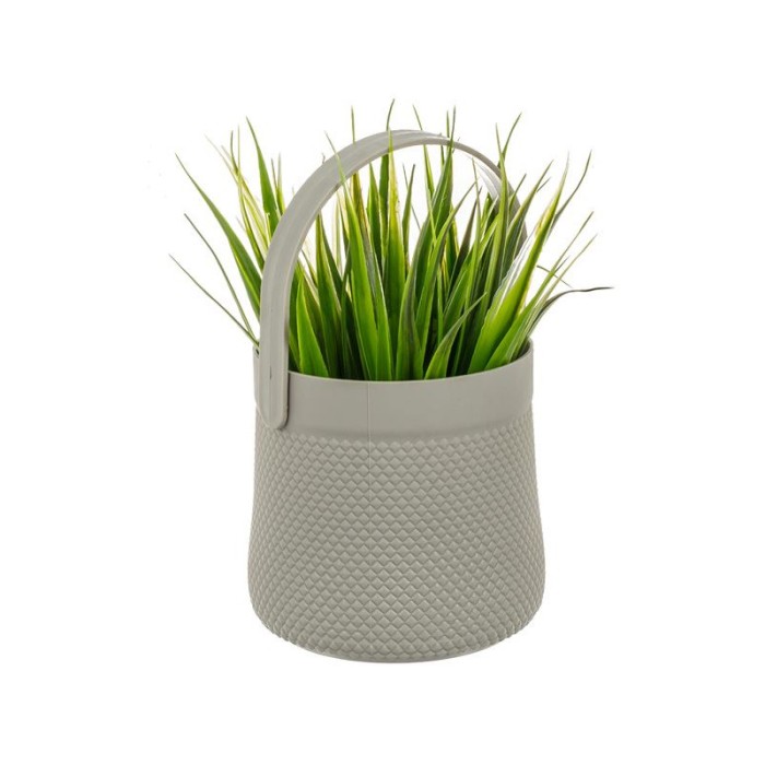 Ghiveci decorativ cu maner si planta artificiala, 11x18 cm, ATU-081785