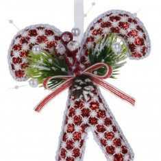 Decoratiune Candy w snowflake, 11x4x12 cm, poliester, rosu/alb