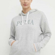 Puma bluza SQUAD femei, culoarea gri, cu glugă, melanj, 677899