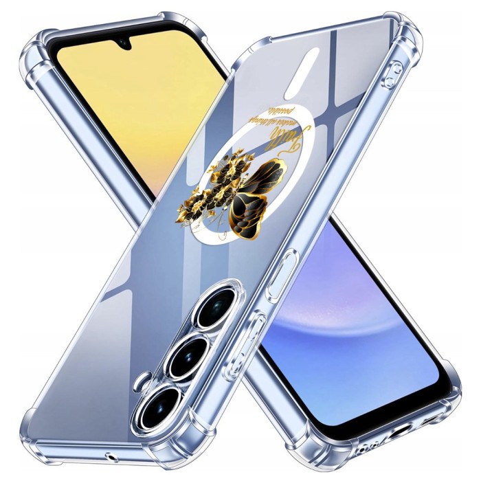 Husa antisoc pentru samsung galaxy a16 - airbag magsafe, col&Egrave;uri ranforsate- butterfly auriu