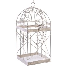 Colivie metal crem suspendabila patrata romantic 15x15x30H