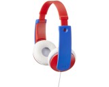 Cumpara ieftin Casti Audio Copii JVC HA-KD7-RNE, Over-Ear, Volum Limitat 85dB, Banda Ajustabila + Autocolante, Rosu/Albastru