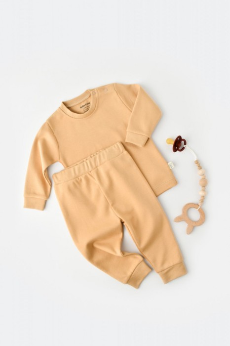 Set bluzita cu maneca lunga si pantaloni lungi - bumbac organic 100% - Mustar, BabyCosy (Marime: 6-9 luni)