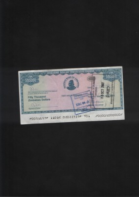 Rar! Zimbabwe 50000 dollars 2003 traveller cheque foto