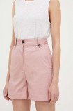 PS Paul Smith pantaloni scurti femei, culoarea roz, neted, high waist