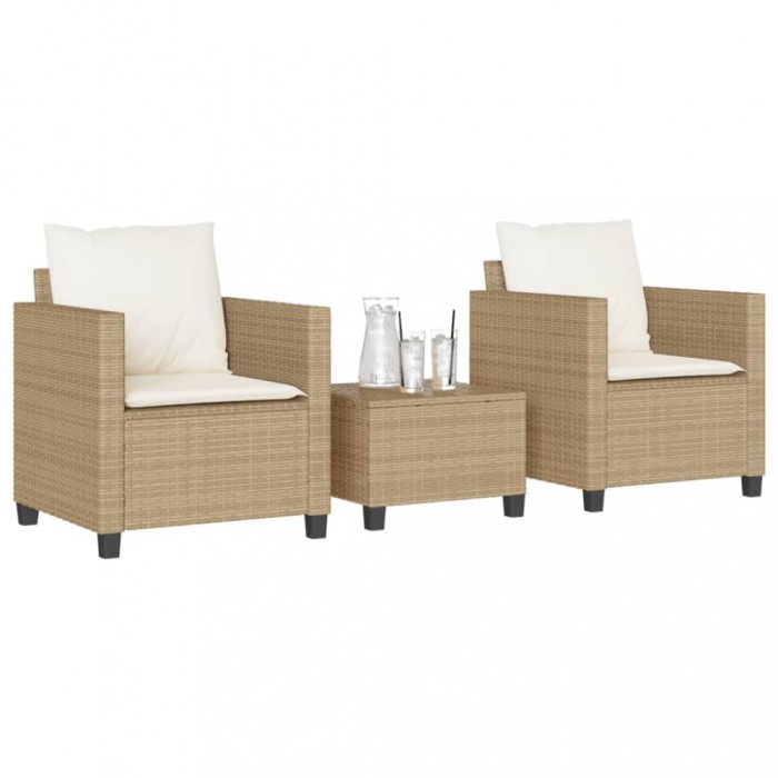 Gossi set bistro cu perne, 3 piese, bej, poliratan