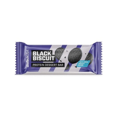 Baton Proteic Fara Gluten Dessert Bar Black Biscuit 50 grame Bio Tech Usa foto
