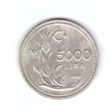 Moneda Turcia 5000 lire 1994, stare buna, curata, Europa, Cupru-Nichel