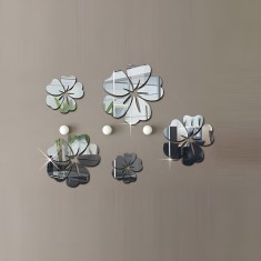 Sticker Acril Decorativ, Trifoi cu 5 Foi, Argintiu