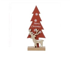 Decoratiune din Lemn de Craciun, Bradul si Renul, 20.5 cm