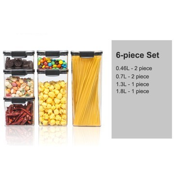 Set 6 Cutii depozitare pentru bucatarie, Flippy, 2x0.46 L, 2x0.7 L, 1x1.3 L, 1x1.8 L