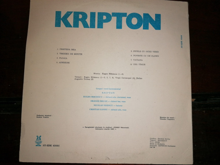 DISC/ VINIL ROCK -KRIPTON 30 MINUTE - ELECTRECORD 1984