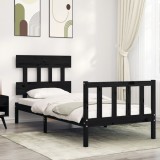 VidaXL Cadru de pat cu tăblie Small Single, negru, lemn masiv