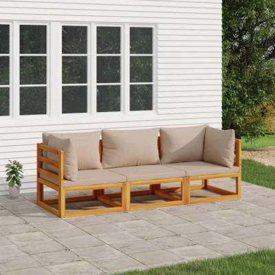 vidaXL Set mobilier de grădină cu perne gri taupe, 3 piese, lemn masiv foto