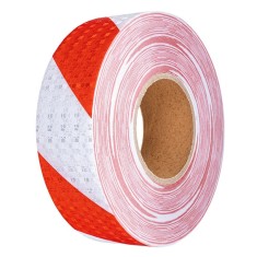 Banda reflectorizanta adeziva tip fagure - ROSU-ALB (rola 5cm x 25m)