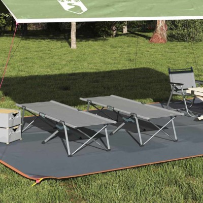 vidaXL Pat pliabil pentru camping Manual 2 pcs Gri 62 x 194 x 42 cm foto