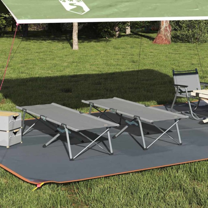 vidaXL Pat pliabil pentru camping Manual 2 pcs Gri 62 x 194 x 42 cm