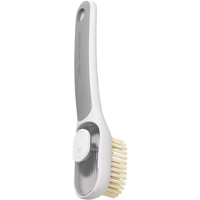 Perie Multifunctionala 2 in 1, Perie Densa/Perie din Piele de Caprioara, cu Recipient Lichid, Maner Lung, 20.1x 4.3 x 5 cm, Gri