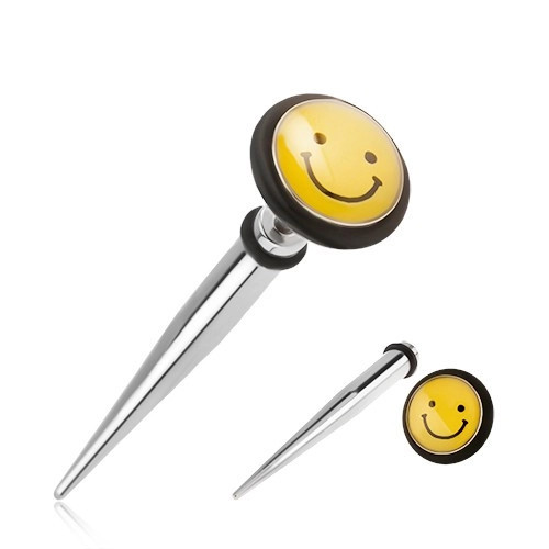 Expander fals pentru ureche, din oțel, smiley galben