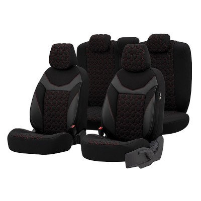 Set huse scaune Piele ecologica cu textil VW Golf VI (2009-2013) Rosu foto