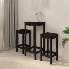 Set mobilier de bar, 3 piese, negru, lemn masiv de pin GartenMobel Dekor