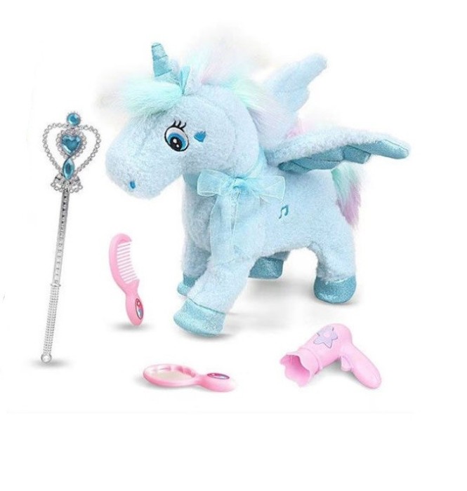 Unicorn de plus electric cu functie inregistrare, atingere, melodii, lumini si accesorii