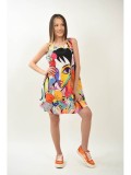 Cumpara ieftin Rochie Scurta Fara Maneci Flower Face Multicolora FashionLand, Talie Unica (XS-M), Poliester &amp; Elastan, Imprimeu Floral, Rochie de Vara