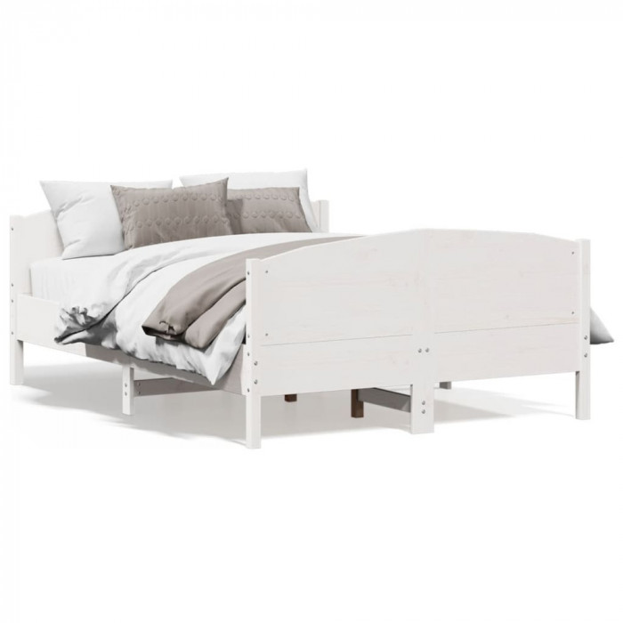 vidaXL Cadru de pat cu tăblie, alb, 150x200 cm lemn masiv pin