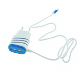 Set incarcator retea, 3.1A, 2 X USB, Elworld JXL-222, cu cablu USB Tip C tata, alb cu albastru