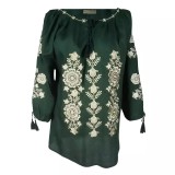 Cumpara ieftin Bluza verde cu motiv floral auriu - BMG121