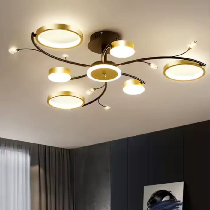 Lustra LED cu Telecomnda KARINA, 61W, 6 Elemente, Lumina Calda/Rece/Neutra, Dimabila, Auriu ModernLight Concept