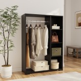 Dulap pentru haine deschis Nesbyen negru cu bara si 4 rafturi