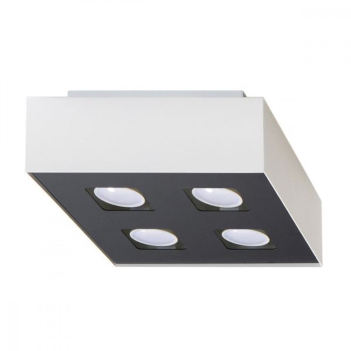 Lustră De Tavan Mono Alb Negru Oțel 4 Becuri Pătrate Minimalistă De Interior