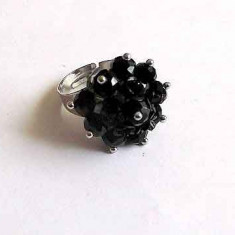 Inel reglabil cristale, inel negru femei 32318