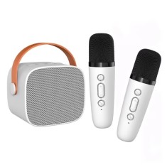 Microfon karaoke copii si adulti, cu difuzor separat, wireless, Bluetooth, modul card TF, 2 microfoane incluse, alb/roz