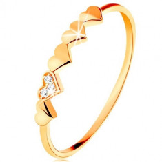 Inel din aur galben de 9K - inimioare strălucitoare, zirconii transparente - Marime inel: 56