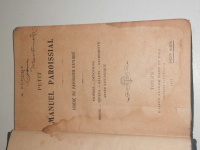 CARTE VECHE .BIBLIE ,PETIT MANUEL PARROSIAL- 1924 -A FLEURY foto