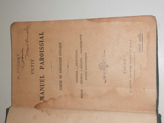 CARTE VECHE .BIBLIE ,PETIT MANUEL PARROSIAL- 1924 -A FLEURY