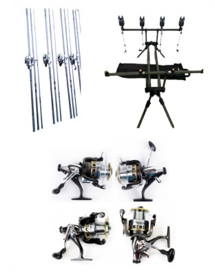 Set 4 Lansete 3,90 m, 3 Segm, 4 Mulinete G 65 cu Baitrunner, Rod Pod, Senzori foto