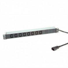 Prelungitor 19" PDU C14 la 8 prize IEC320 C13 siguranta 10A aluminiu 2m, Roline 19.07.1629