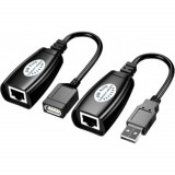 Cablu adaptor extender PULS079, USB tata-RJ45 mama, USB mama-RJ45 mama, Bidirectionale, 20 cm, Negru