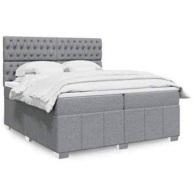 vidaXL Pat box spring cu saltea, gri deschis, 200x200 cm, textil 3294082 foto
