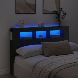 Cumpara ieftin Tăblie de pat cu LED, negru, 160x18,5x103,5 cm, lemn