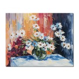 Tablou pictat manual, Vaza cu margarete, 50x40cm ulei in cutit efect 3D, Fabulos!