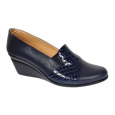Pantofi dama din piele naturala box si croco lac - Model Bleumarin P14BLCR foto