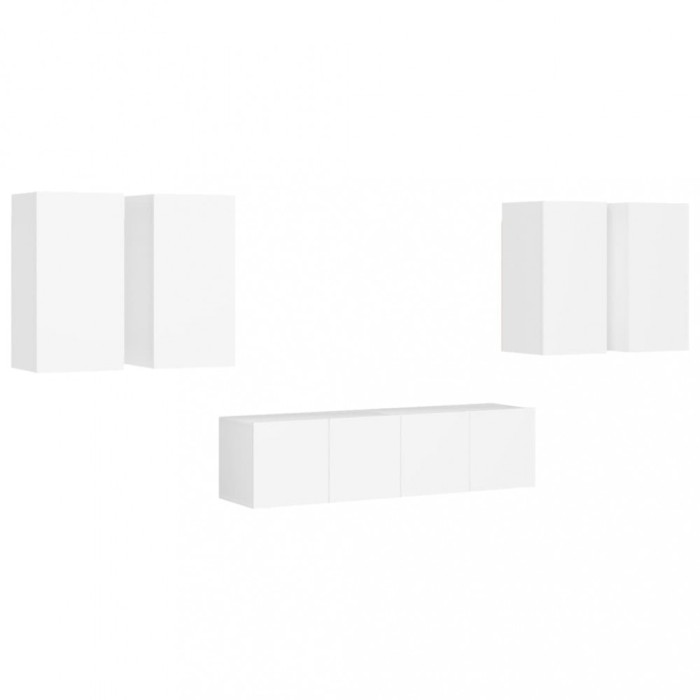 Set dulapuri TV, 6 piese, alb, lemn prelucrat