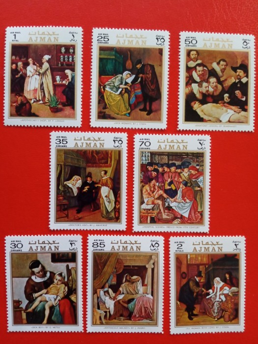 AJMAN, MEDICINĂ &Icirc;N PICTURĂ - SERIE COMPLETĂ MNH