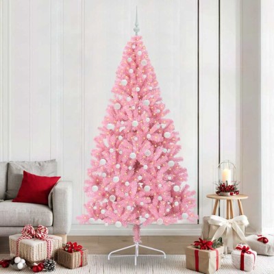 vidaXL Pom de Crăciun artificial pre-iluminat Roz 240 cm PVC 3397105 foto